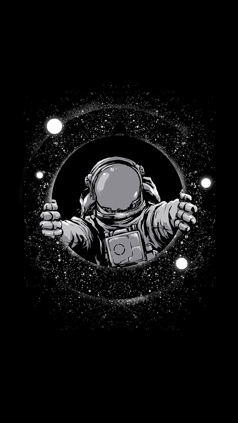 Black Hole, Digital, astronaut, desenho, humor, illustration, space, HD phone wallpaper