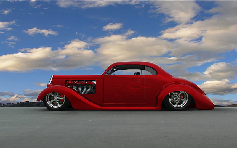 Santas Red Sled, red, classic car, pro street, high performance, carros, hot rod, viper, muscle car, fast, HD wallpaper