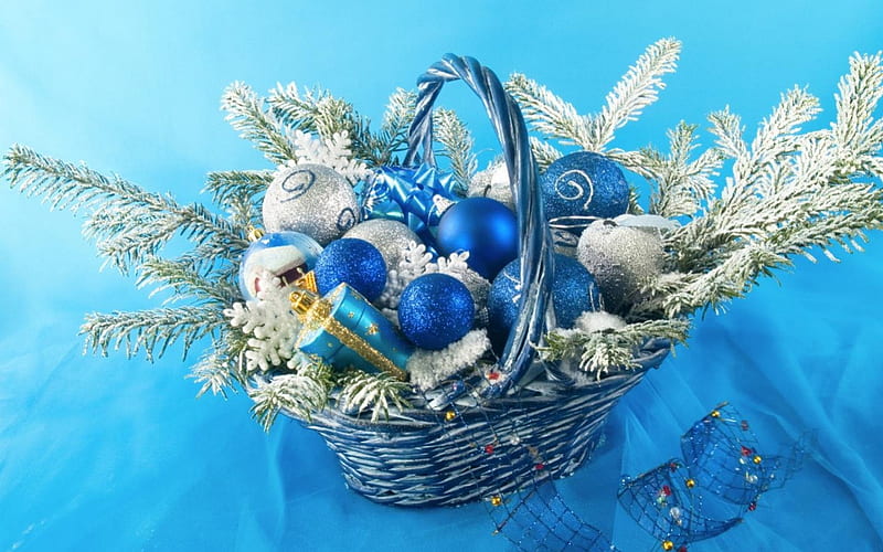 Christmas Centerpiece, christmas, decorations, bells, lights, blue, HD wallpaper