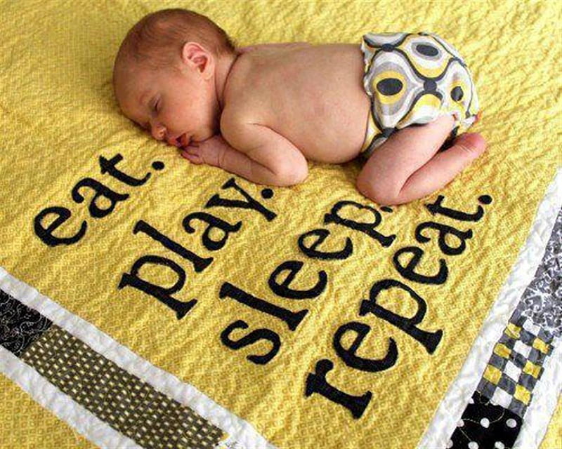 Recipe For a Happy Baby, sleep, repeat, eat, baby, happy, play, HD wallpaper