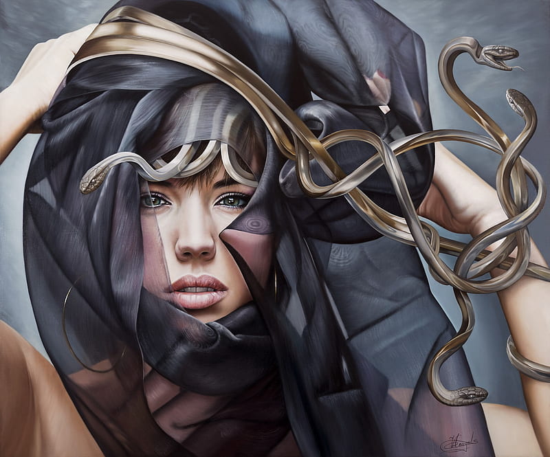 Medusa Gargona, Supernatural beings, Snakes, Head, Glance, Face - Mocah, HD wallpaper