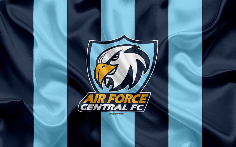 Air Force Central FC logo, silk texture, Thai professional football club, blue flag, Thai League 1, Rangsit, Patum Thani, Thailand, football, Thai Premier League, HD wallpaper