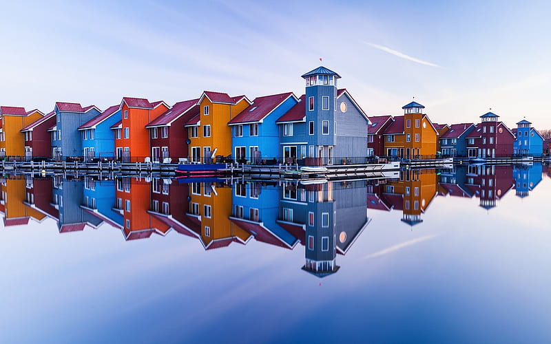 Groningen, Netherlands, water, reflections, Holland, HD wallpaper