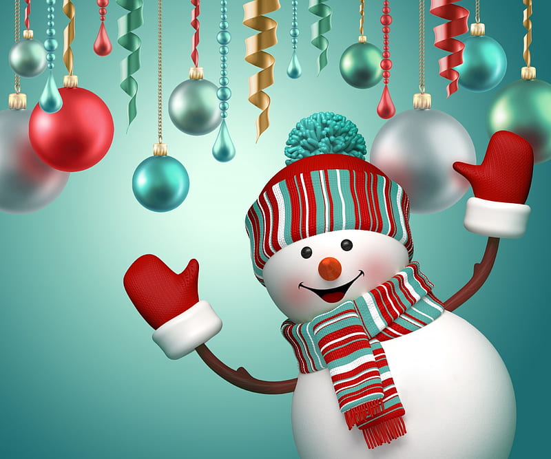 Xmas Snowman, christmas, decoration, snowman, xmas, happy, cute, 3d, merry,  balls, HD wallpaper | Peakpx