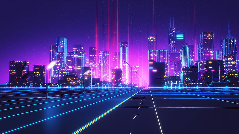 Neon Lights Buildings Synthwave Vaporwave Vaporwave, HD wallpaper