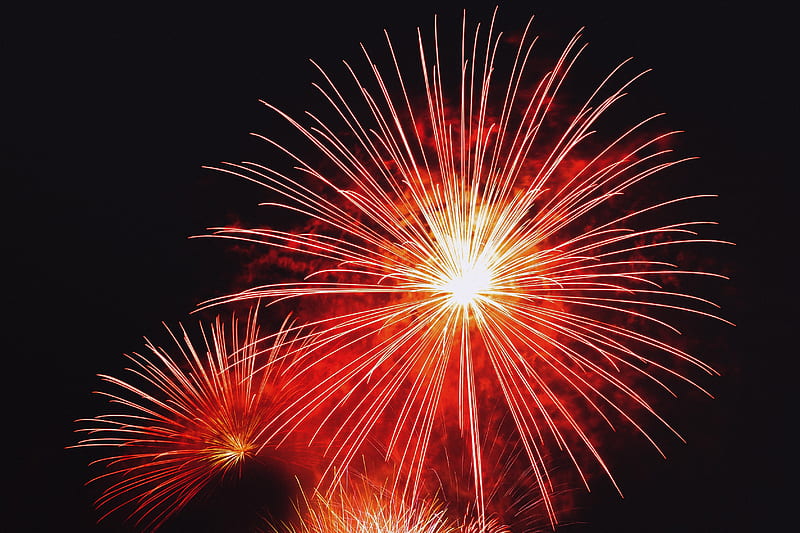 fireworks, salute, holiday, sparks, black, HD wallpaper