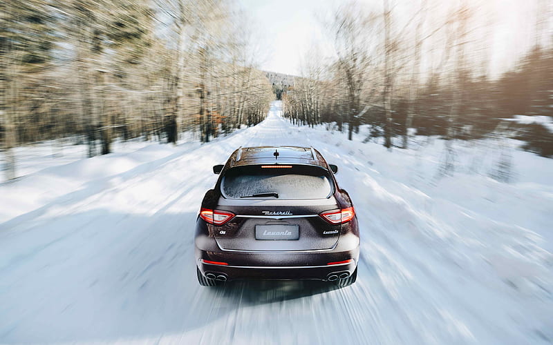 Maserati Levante, 2018, rear view, luxury Italian SUV, winter driving, snow, Maserati, HD wallpaper