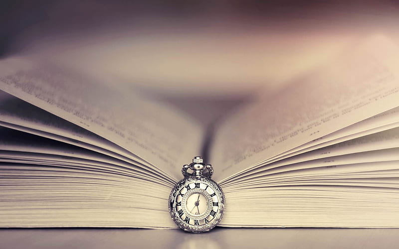 time passing, book, watch, time, page, HD wallpaper