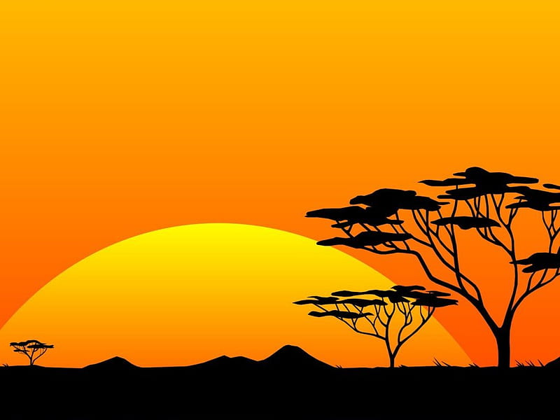 Orange sunset, silhouette, abstract, orange, vector, HD wallpaper