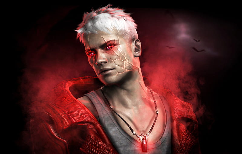 Dante, red, art, pendant, game, black, scar, devil may cry, fantasy, HD wallpaper