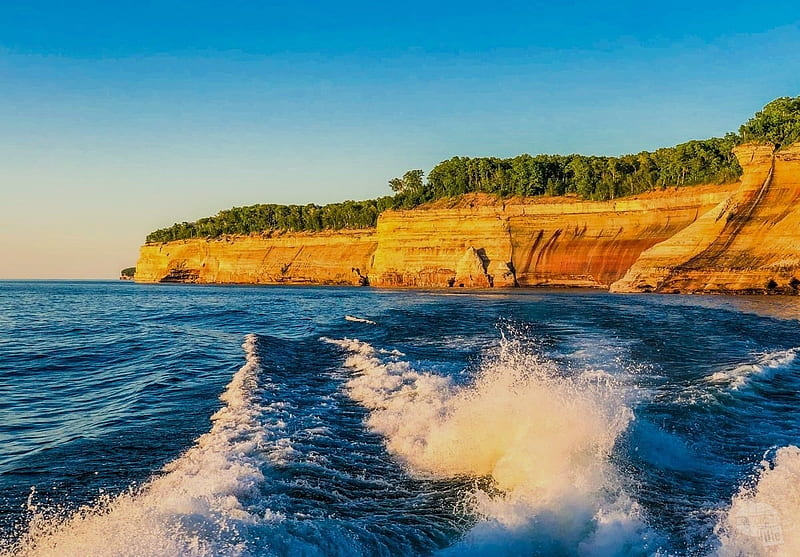 Lake Superior, cliff, sky, Michigan, lake, HD wallpaper