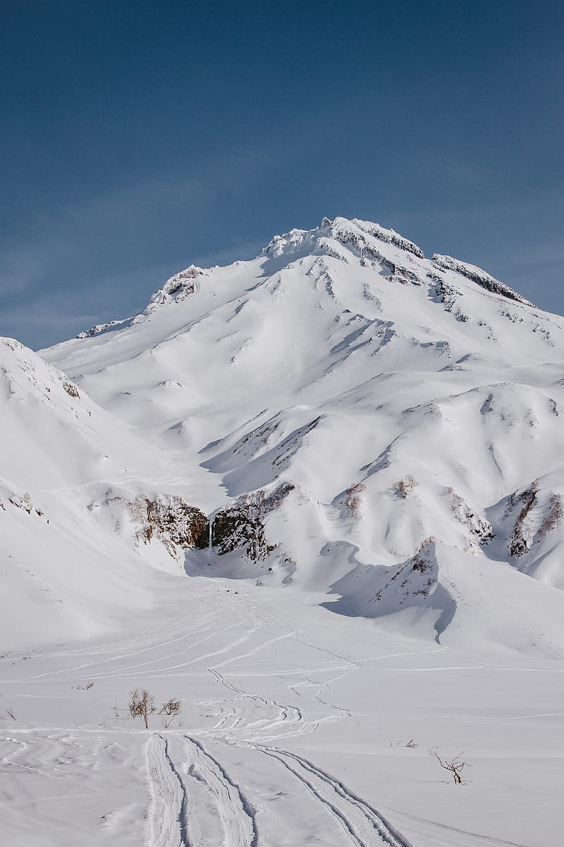mountain, peack, snowy, slope, white, volcanic, HD phone wallpaper