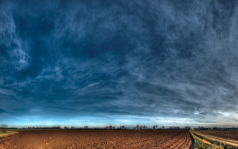 Majestic Horizon, houses, wind, sky, break, clouds, farm, nature, road, field, HD wallpaper