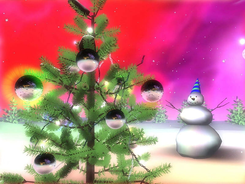 christmas snowman, tree, snowman, christmas, bouble, HD wallpaper