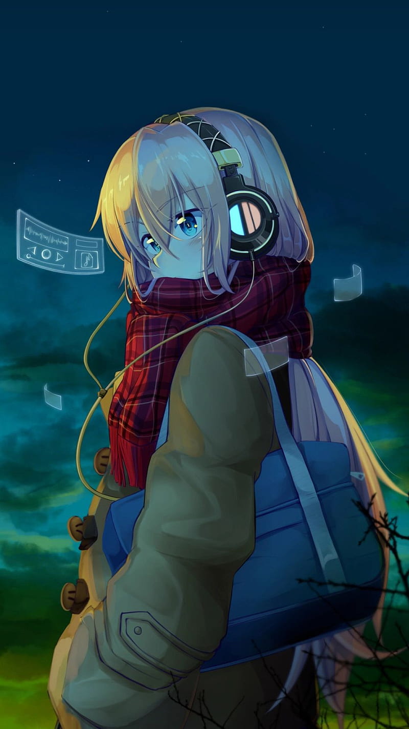 Girl with earphone , animation, HD phone wallpaper