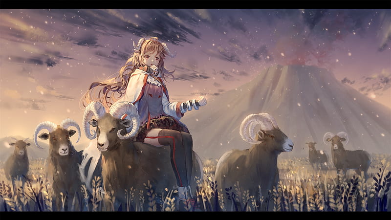 sheep, girl, anime, manga, ji dao ji, horns, animal, HD wallpaper | Peakpx