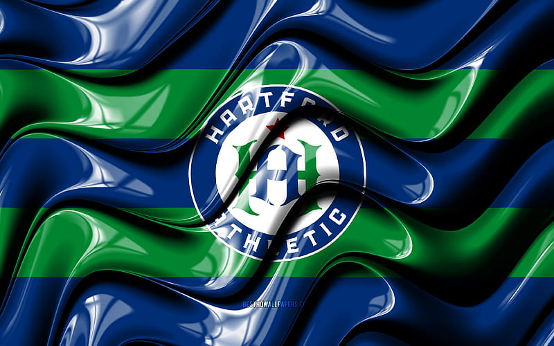 Hartford Athletic flag, , blue and green 3D waves, USL, american soccer team, Hartford Athletic logo, football, soccer, Hartford Athletic FC, HD wallpaper