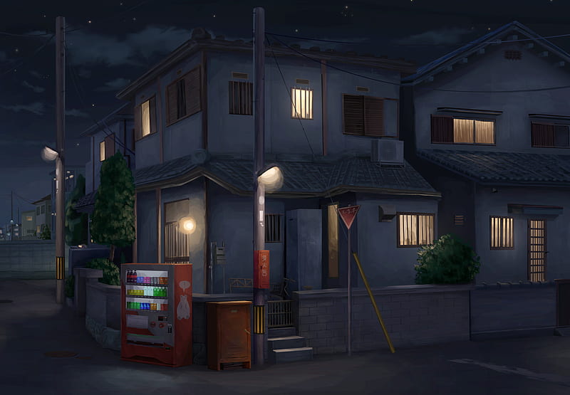 Anime, City, House, Night, HD wallpaper