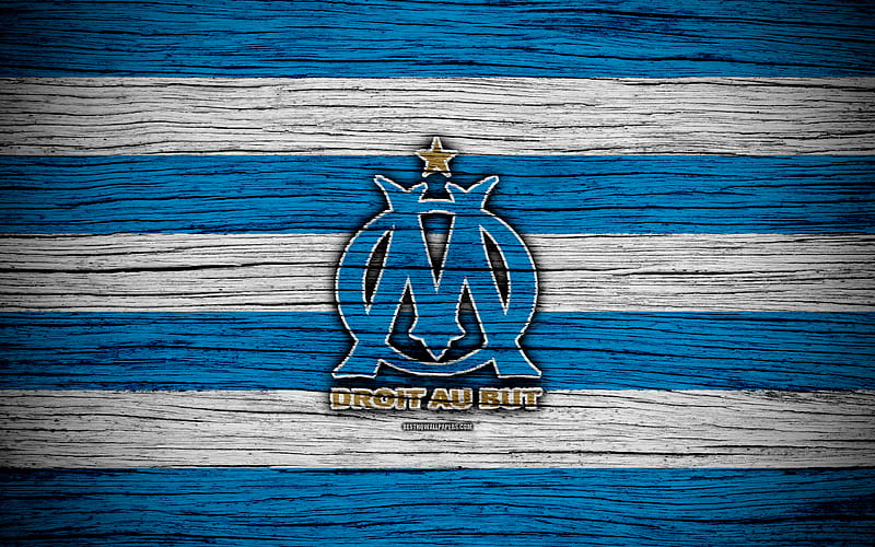 Olympique Marseille France, Liga 1, wooden texture, Olympique Marseille FC, Ligue 1, soccer, football club, FC Olympique Marseille, HD wallpaper