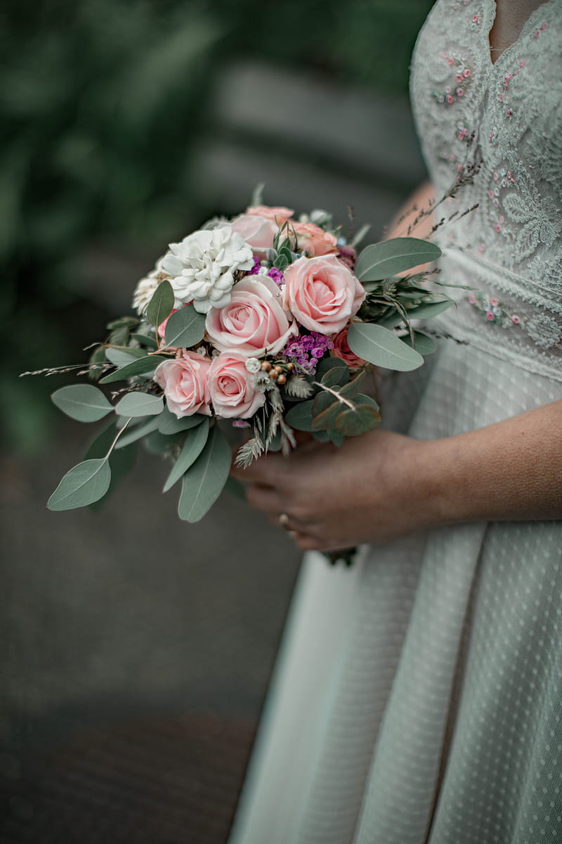 bouquet, flowers, wedding, dress, outfit, HD phone wallpaper