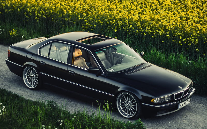 BMW 7-series 740iA, stance, E38, tuning, black e38, BMW, HD wallpaper