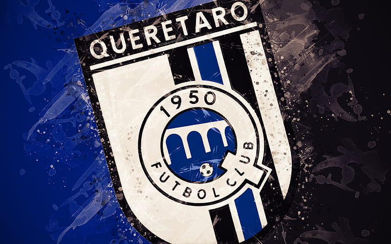 Queretaro FC paint art, creative, Mexican football team, Liga MX, logo, emblem, blue black background, grunge style, Santiago de Queretaro, Mexico, football, HD wallpaper