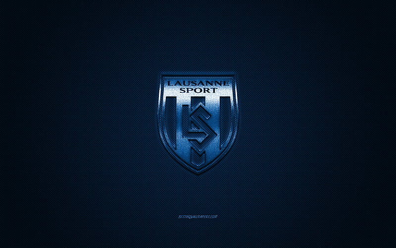 FC Lausanne-Sport, Swiss football club, Swiss Super League, blue logo, blue carbon fiber background, football, Lausanne, Switzerland, FC Lausanne-Sport logo, HD wallpaper