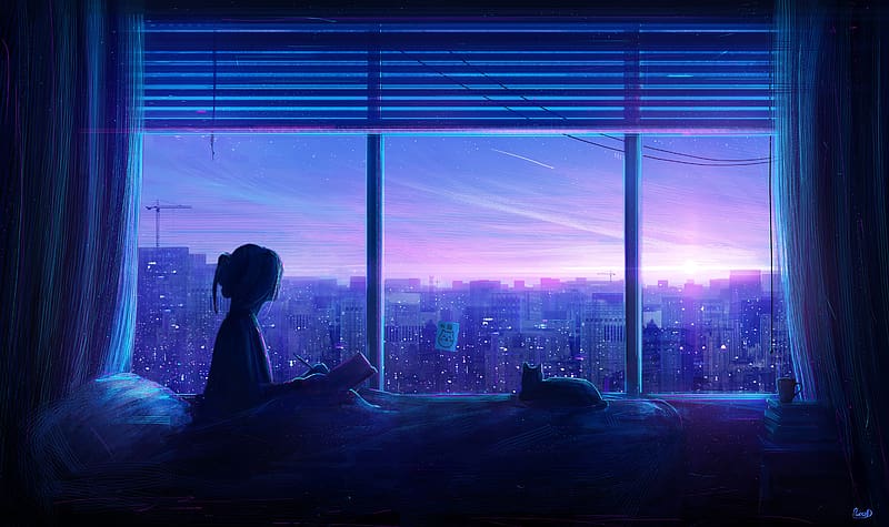 Anime, Cat, Window, Original, HD wallpaper