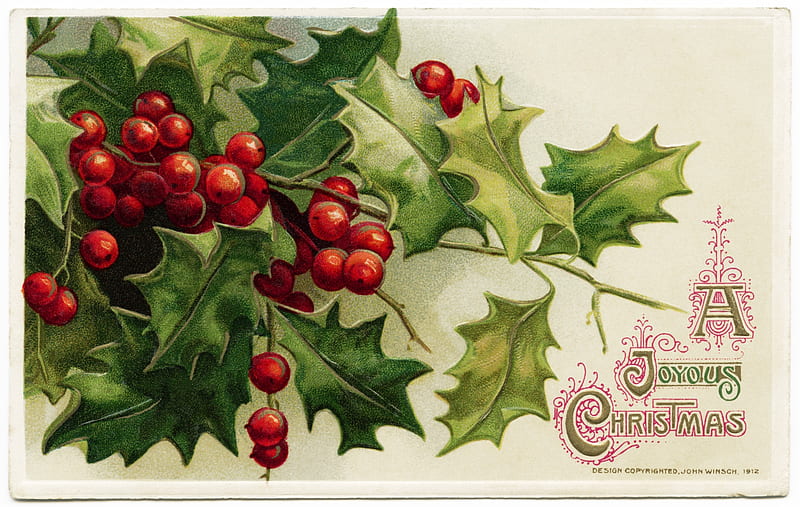 Merry Christmas!, vintage, mistletoe, red, craciun, christmas, green, card, HD wallpaper