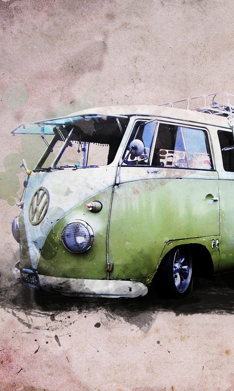 Vw Bus, green, vehicle, volkswagen, HD phone wallpaper