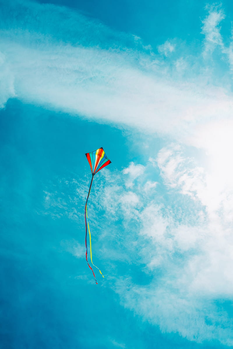 kite, ribbons, colorful, sky, clouds, HD phone wallpaper