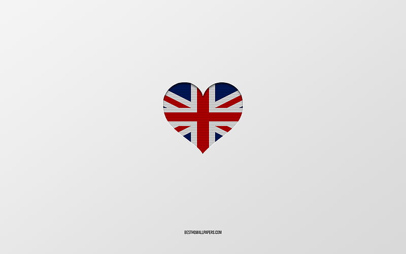 I Love United Kingdom, European countries, United Kingdom, gray background, United Kingdom flag heart, favorite country, Love United Kingdom, HD wallpaper