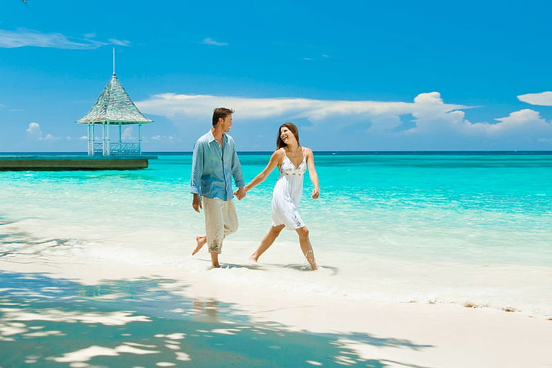 ❤️, Sea, beach, Couple, Honeymoon, Romance, HD wallpaper