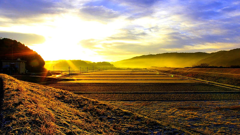 Beautiful Hills Greenery Farm Under Blue White Clouds Sky During Sunrise Nature, HD wallpaper