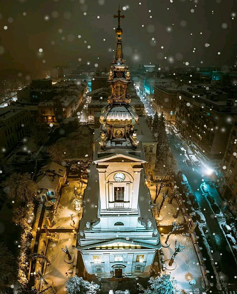 Beograd, city, landscapes, night, snowy, winter, HD phone wallpaper