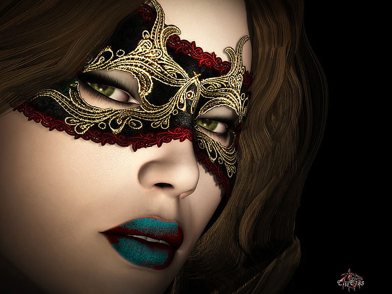 Fantasy, mystical, female, woman, lips, masquerade, girl, beauty, eyes, mask, HD wallpaper