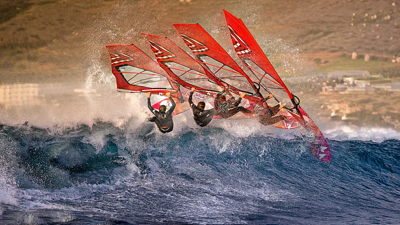 windsurfing, water sports, wave, action, Sports, HD wallpaper