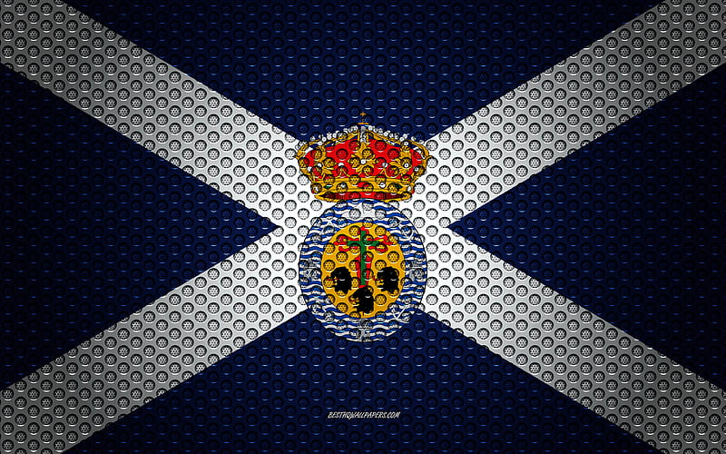 Flag of Santa Cruz de Tenerife creative art, metal mesh texture, Santa Cruz de Tenerife flag, national symbol, provinces of Spain, Santa Cruz de Tenerife, Spain, Europe, HD wallpaper