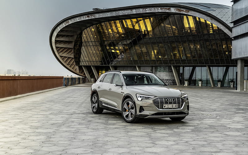 2019, Audi e-tron, electric crossover, new gray e-tron, electric car, exterior, german cars, Audi, HD wallpaper