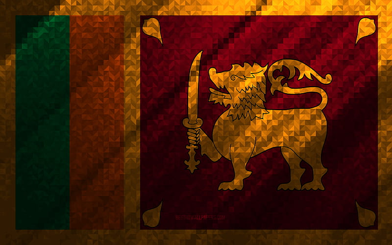 Flag of Sri Lanka, multicolored abstraction, Sri Lanka mosaic flag, Sri Lanka, mosaic art, Sri Lanka flag, HD wallpaper