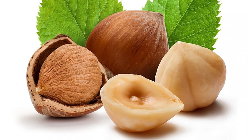 Hazelnuts, nuts, leaves, food, hazelnut, HD wallpaper