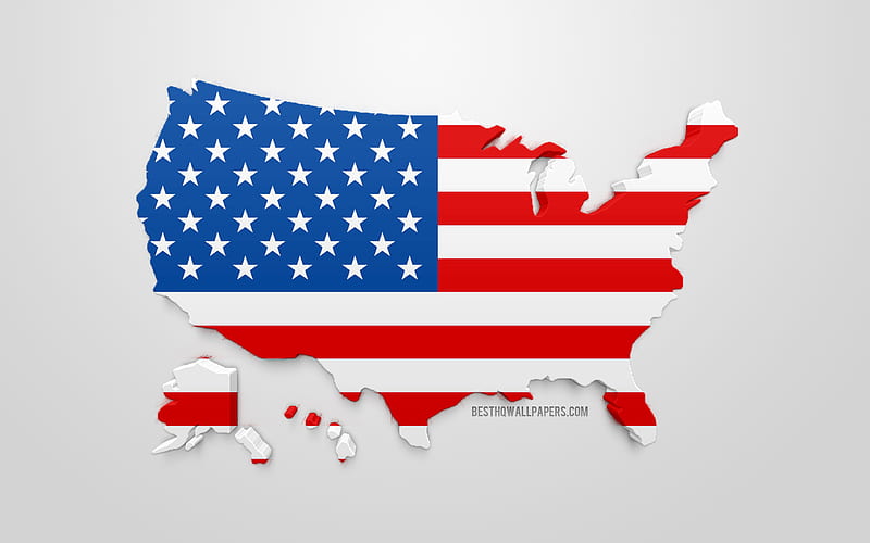 3d flag of USA, silhouette map of USA, 3d art, American flag, North America, USA, geography, USA 3d silhouette, HD wallpaper