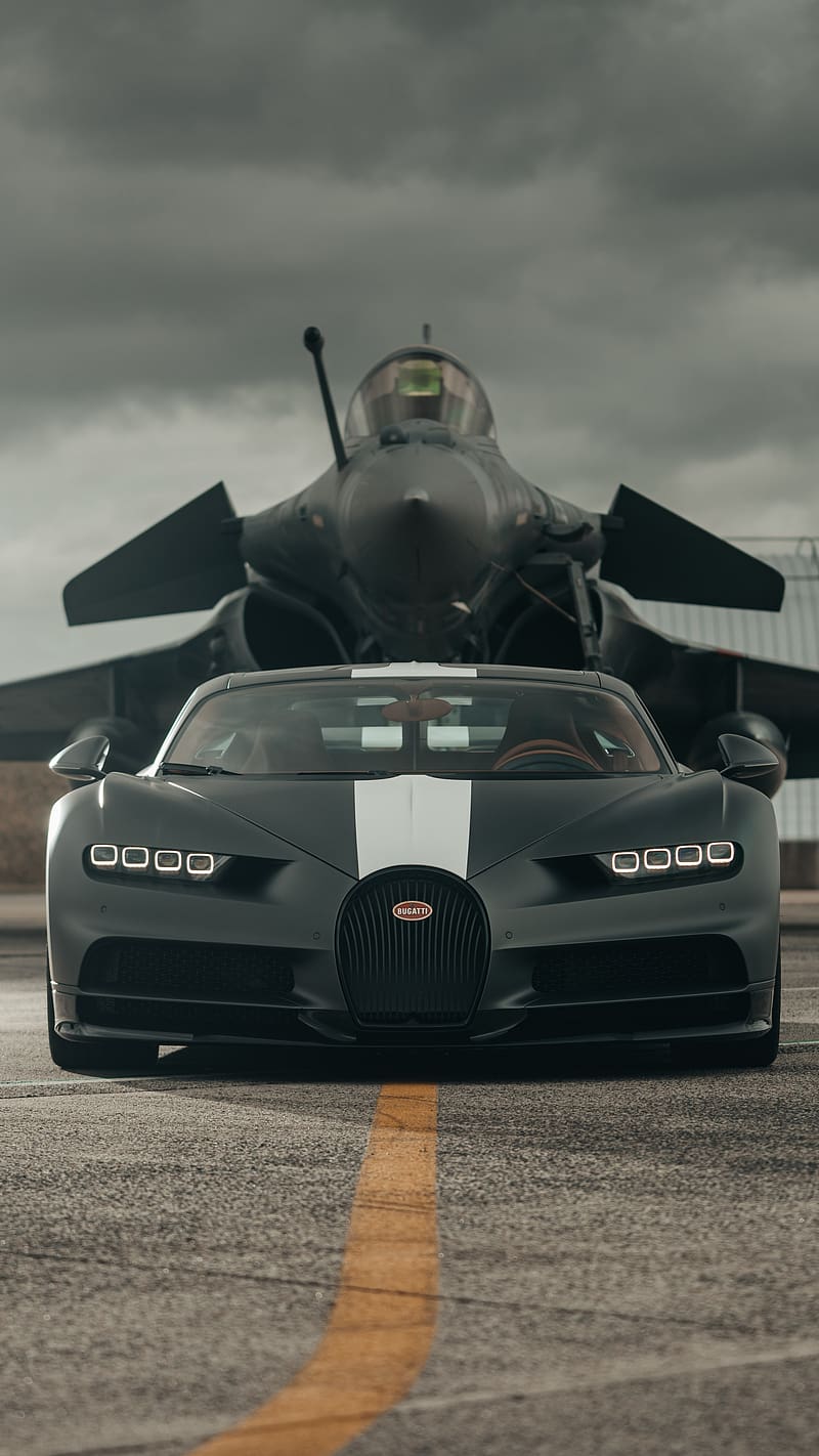 Bugatti, Car, Supercar, Jet Fighter, Bugatti Chiron, Vehicles, Black Car, HD phone wallpaper