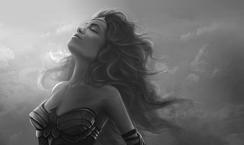 Wonder Woman Art 2, wonder-woman, artist, super-heroes, black-and-white, HD wallpaper