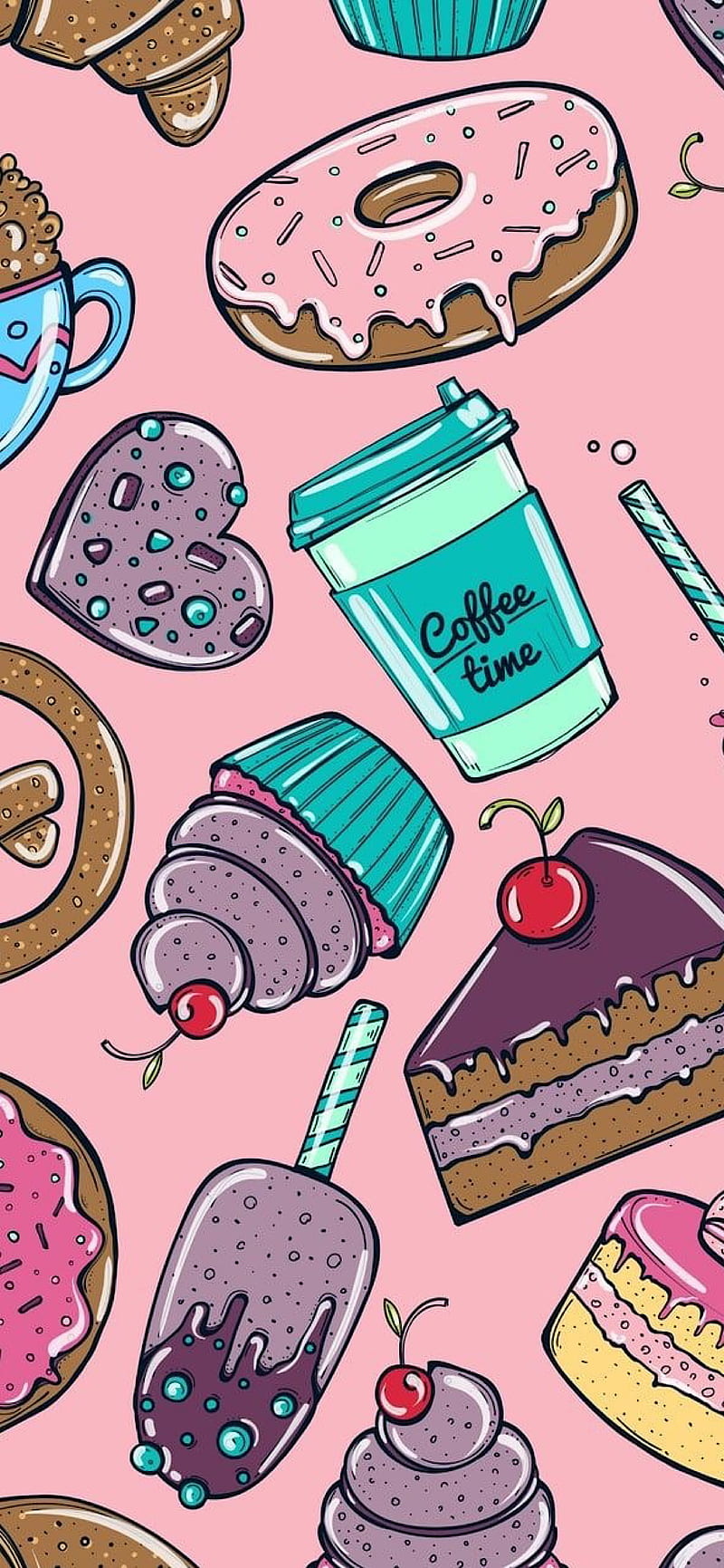 Sweets, coffee, cute, food, pink, snacks, treats, yummy, HD phone wallpaper