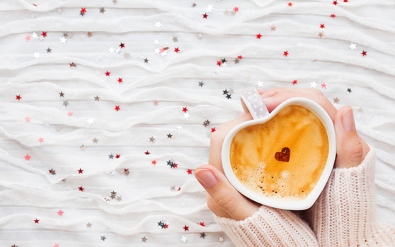 coffee cup hands, heart, latte, coffee, HD wallpaper