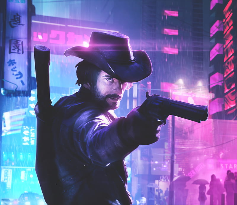 Cyberpunk Cowboy, artist, artwork, cyberpunk, artstation, HD wallpaper