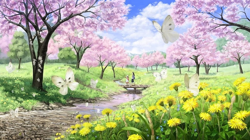 Anime Spring, fantasy, Anime, painting, spring, abstract, HD wallpaper
