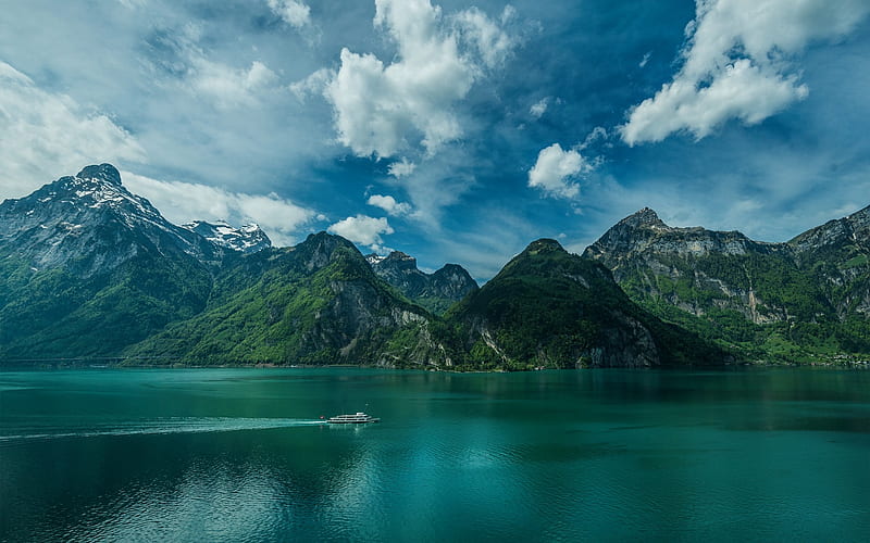Swiss Alps, Lake Lucerne, summer, mountains, Alps, Switzerland, Europe, HD wallpaper