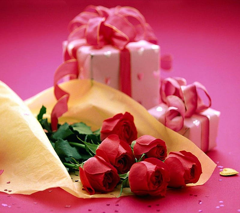 Red roses, birtay, for you, gift, happy birtay, love, rose, HD wallpaper